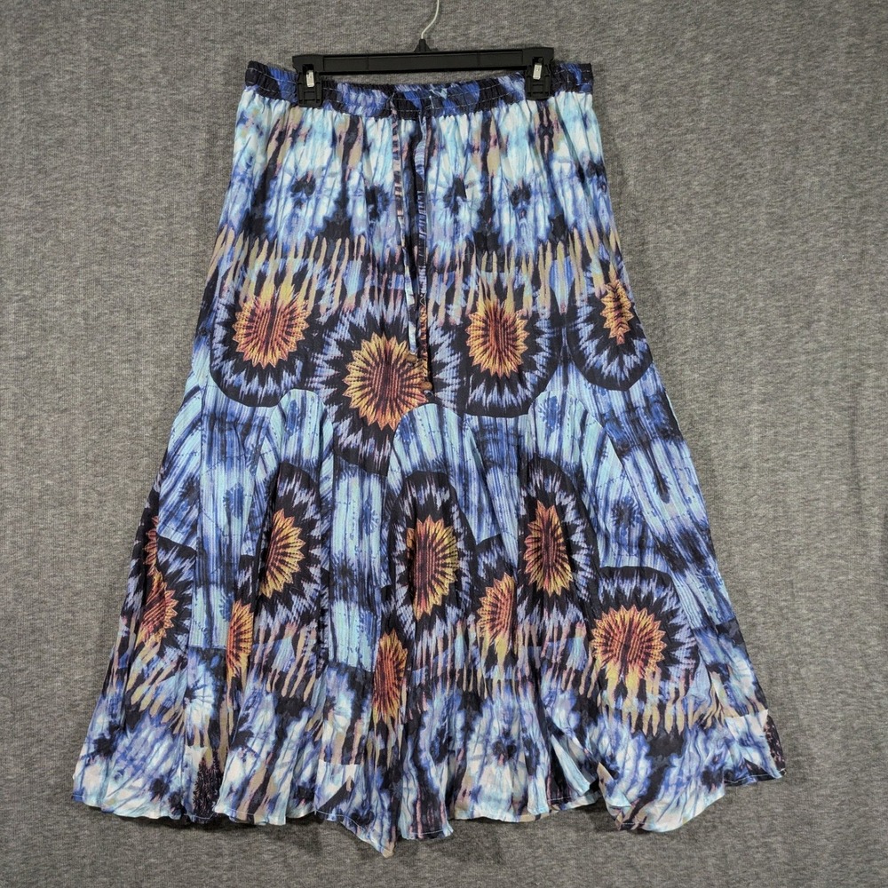 Truly 4 You Tie Dye Maxi Skirt Blue Orange Sunburst Boho Tiered Lined Size L